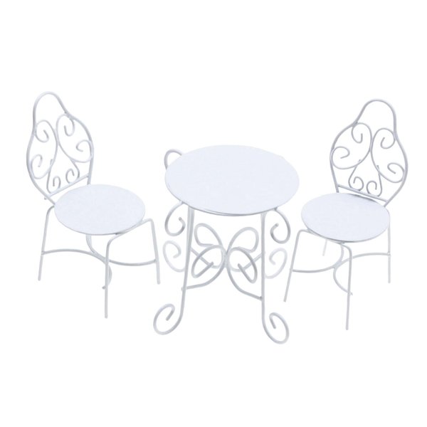 Menolana Dollhouse Garden Table Chair Set Dollhouse Furniture Rustic Metal 1/12 Scale Fairy Garden Ornaments for Diorama Decoration