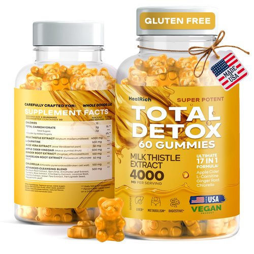 HealRich Total Detox - Vegan Liver Support – 4000MG Milk Thistle Extract, L-Carnitine & ACV – Detox & Repair for Kids & Adults