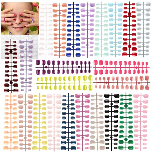 576 Piece Kids Fake Nails, Wsimily 24 Colors Nails for Kids Girls Children Short Acrylic Square Round False Nails Full Cover Artificial Fingernails Manicure Decoration for Women
