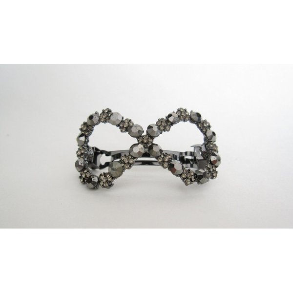 Dark gray bow shaped crystal hair barrette clip for thicker hair
