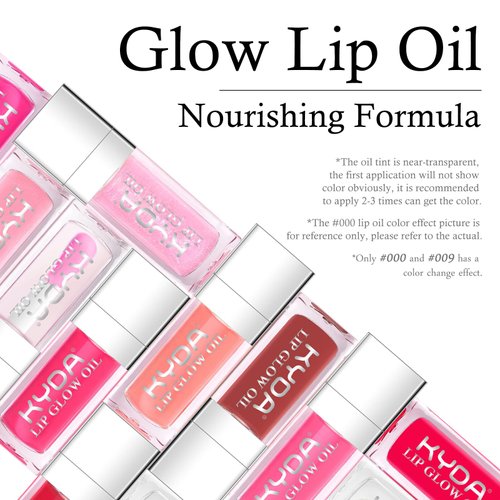 KYDA Hydrating Lip Glow Oil, Clear to Pink, Color Change Effect, Moisturizing Transparent Plumping Lip Oil Tinted for Lip Care and Dry Lips