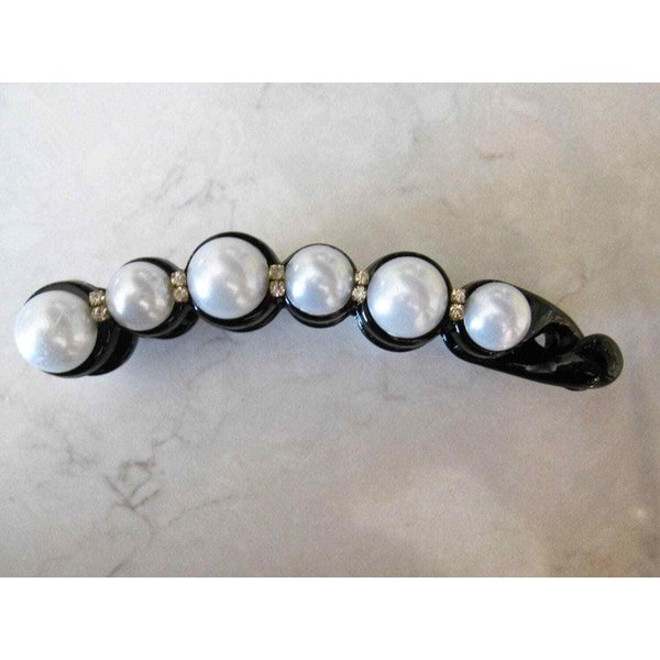 Slim pearl and crystal banana hair claw clamp clip