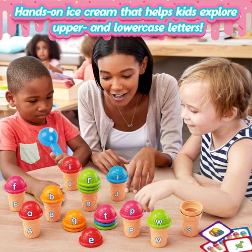 Aizweb Ice Cream Alphabet Learning Toys,Color Sorting Matching Letter Game for Toddlers,Stacking Montessori Preschool Kindergarten Learning Activities,Educational ABC Fine Motor Skills Toys