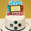 Level 8th Unlocked Cake Topper - Electronic Games Theme Boys Birthday Party Decorations Supplies - 8th Happy Birthday