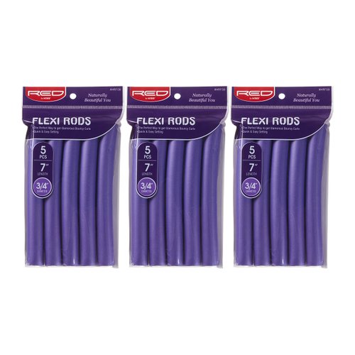 Red by Kiss Flexi Rods 7", 3/4" Diameter - Heatless Hair Curler for 90S Glamorous Bouncy Curls Beach Waves, No Slips, Sleep Styler (5 PCS x 3 PACKS)