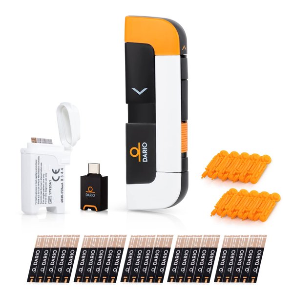 DARIO Smart Glucose Monitor Kit | Test Blood Sugar Levels & Manage Diabetes, Testing Kit Includes: Glucometer with 25 Strips, 10 Sterile lancets (USB-C Android Only)