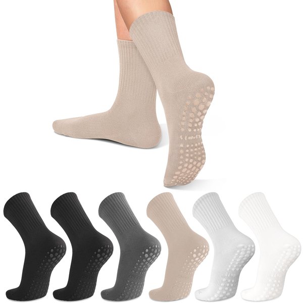 lilisilk 6 Pairs Pilates Socks Grip Socks for Women-Non-Slip Yoga Socks for Ballet Dance Barefoot Workout Pregnant Crew Socks