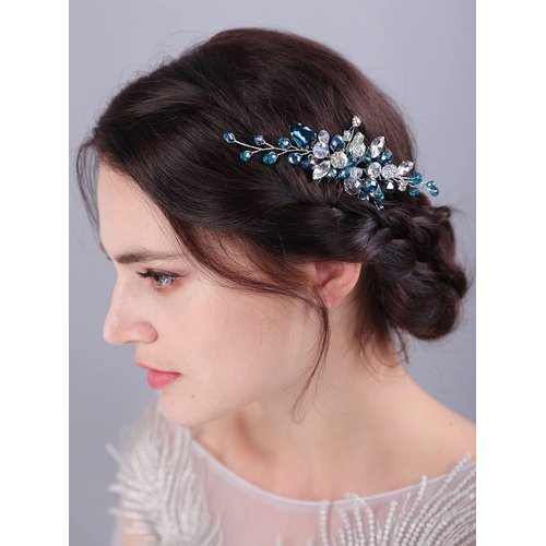 JWICOS Crystal Bride Wedding Hair Comb Rhinestone Bridal Hair Clip Glitter Wedding Hair Accessories for Women and Girls (Purple)