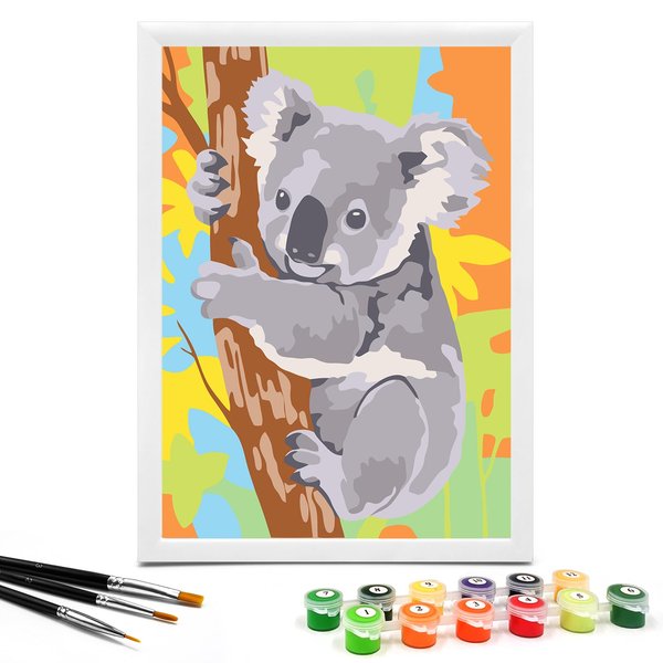 Nariolar Paint by Numbers for Kids Ages 4-8 with 7X9.5 inch Pre-Printed Cardboard,12 Acrylic Paint Pots and 3 Painting Brushes, Craft Gift Room Decor for Children,(Koala in The Tree)