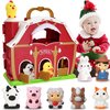 Big Red Barn Farm Animal Toy for 1 2 3 Years Old Toddlers, Preschool Montessori Learning Toys, Pretend Farm Playset with Animal Finger Puppets & Farmer, Christmas Birthday Gift for Boys Girls