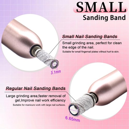 180 Grit Small Nail Sanding Sands, 100 Pcs Pink Sanding Bands for Nail, 180 Fine Grit Sanding Bands for Nail with 3.1 MM Nail Drill Bit, Small Sanding Bands for Natural Nails Acrylic Gel