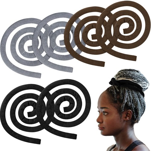 6 Pieces Spiral Lock Hair Tie Dreadlock Accessory Hair Bands Iron Wire Embedded Ponytail Holders Long Dreadlock Hair Tie Spiral Bendable Loc Tie for Women Men Thick Curly Hair(Black, Gray, Brown)