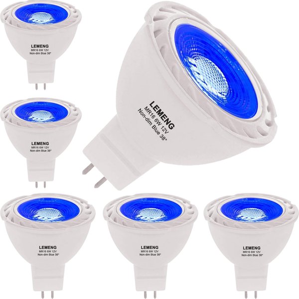 Blue MR16 LED Light Bulbs 50W Equivalent Halogen Replacement 6W 12V Bi-pin GU5.3 Outdoor Landscape Yard Lighting- Pack of 6