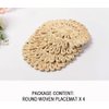 IcosaMro Round Woven Placemats for Dining Table Set of 4 11 Inch Small Natural Braided Rattan Tablemat Hollow Wicker Charger Plates for Holiday Thanksgiving Christmas Kitchen Table Mat, Beige