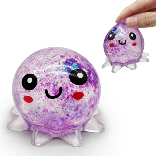 ZTATU Mini Octopus Toy Stress Balls for Kids (1PCS) Squishy Toys Glitter Sugar Ball, Cute Octopus Squishy Ball Stress Toys, Sensory Toys Party Favors Sea Animals Stress Relief Toy (Purple)