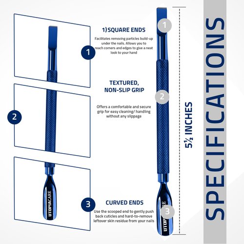 Utopia Care Cuticle Pusher Tool and Spoon Nail Cleaner - Professional Grade Stainless Steel Cuticle Remover and Cutter - Durable Manicure and Pedicure Tool - for Fingernails and Toenails (Silver)