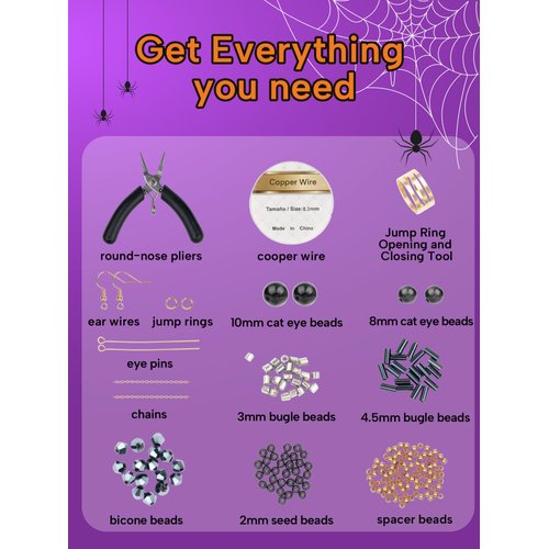 DoDoBeads Earring Making Kit, Halloween Beads Kit, Jewelry Making Kit with Glass Beads, Crystal Beads, Tube Beads, Gold Spacer Beads, Copper Wire, Earring Hook, Jump Rings, Tools