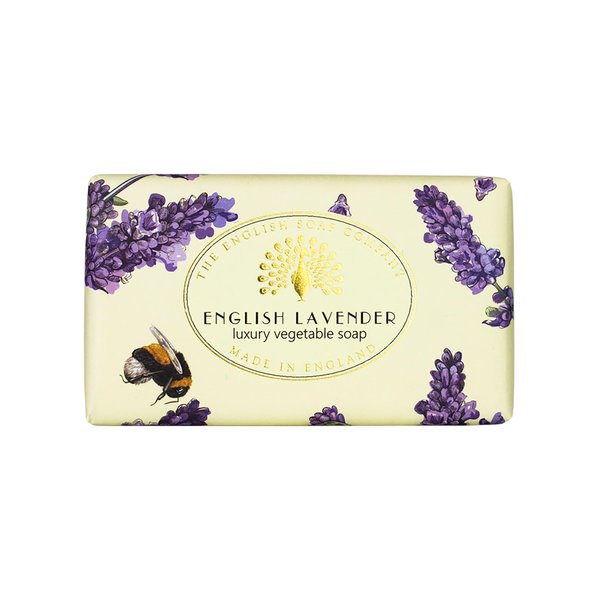The English Soap Company Vintage Wrapped Soap Bar, Luxury English Lavender Shea Butter Soap Bar, Moisturising Soap Bar for Face and Body, English Lavender Scent 190g