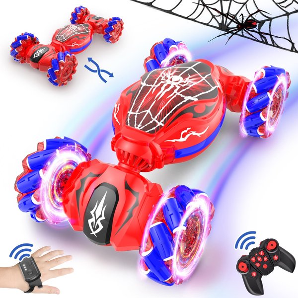 Cusocue Spider Gesture Sensing RC Stunt Car, Hand Controlled and 2.4GHz Remote Control Toy Car with Light Music, 360° Rotation Gesture Sensor Spider Toy for 3 4 5 6 7 8 Year Old Kids Boys Girls Gifts