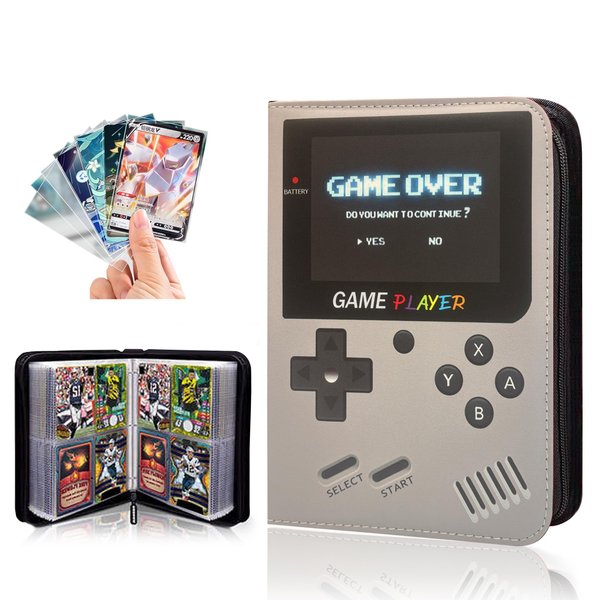 Card Binder for Pokémon - 4-Pocket Sleeves for Pokemans Cards Binder and PCTG Binder, Holds 400+ Cards-Includes 100 Extra Card Sleeves(Gray)