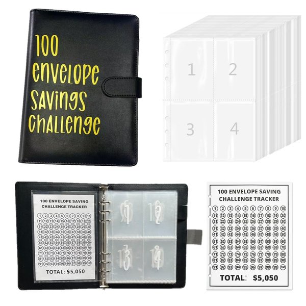 100 Envelope Challenge Binder | Easy and Fun Way to Save $5,050 - Savings Challenges Binder, Budget Binder with Cash Envelopes for Budgeting Planner & Saving Money