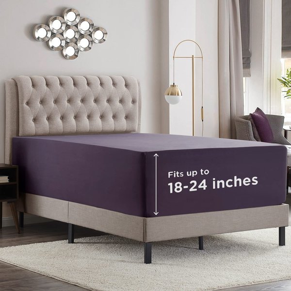 Empyrean Cal King Sheets deep Pocket Fitted - Purple California King Fitted Sheet, Soft Cal King Fitted Sheet Only for 18 to 24 Inch Mattresses, Fitted Sheet California King with Corner Straps