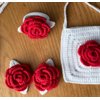 Atelier PG Set of 4 Crochet Hair Pins, Rubber Buckle & Mini Bag, Handmade Accessories for Girls (Red Rose)