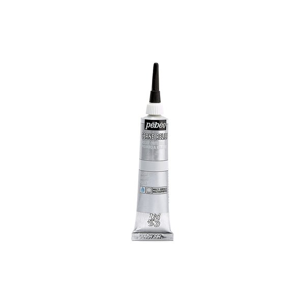 Pebeo Vitrail, Cerne Relief Dimensional Paint, 20 ml Tube with Nozzle - Silver, 0.68 Fl Oz (Pack of 1)