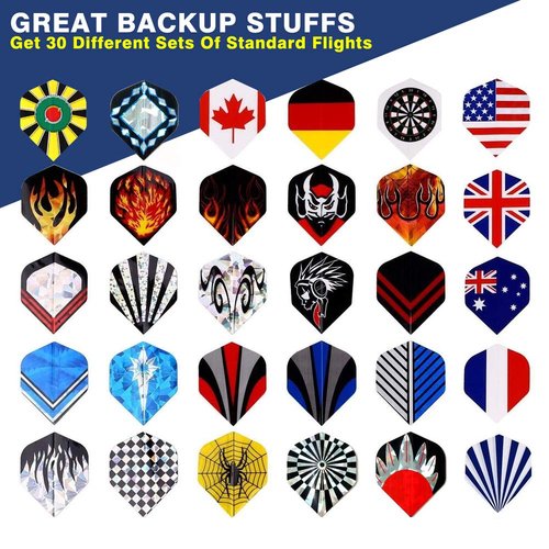 Tezoro Standard Dart Flights sets 30 sets 90 pcs Durable Replacement Dart Accessories Parts Supplies, Rich Variety of Designs Tail Wing