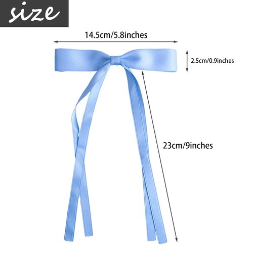 6PCS Long Tail Design Bowknot Barrettes with Tassel Ribbon and Solid Metal Claw Clip, Perfect Hair Accessories for Women and Girls (Black White Beige Pink Blue Wine Red)