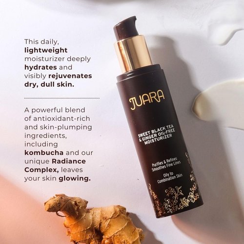 JUARA: Sweet Black Tea & Ginger Oil-Free Moisturizer | Matte Finish Lotion Reduces Shine | Deluxe Moisturizing Facial Treatment | Plumping Hyaluronic Acid | Paraben & Sulfate Free | Vegetarian | 1.7oz