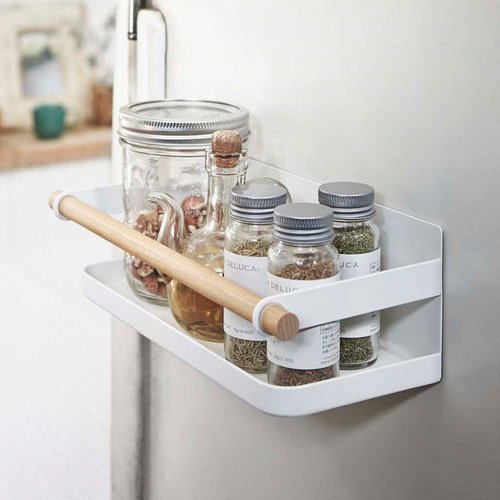 YAMAZAKI Storage Caddy Home Magnetic Steel + Wood | Spice Rack, One Size, White