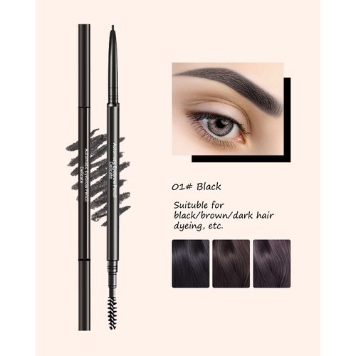 LYSdefeu Eyebrow Pencil - 4 Pcs Professional Micro Brow Pencil Kit with Brow Razor, Longwear Waterproof Eyebrow Makeup with Dual Ends, Ultra-Fine Mechanical Pencil for Women Eye Makeup – 01 Black