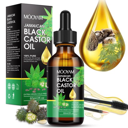 Jamaican Black Castor 100% Pure and Natural Castor Oil Organic Cold Pressed Unrefined Glass Bottle, Castor Oil for Face Hair Growth Eyelashes Eyebrow Growth Serum Hair Treatment Oils Castor oul 2FLOZ