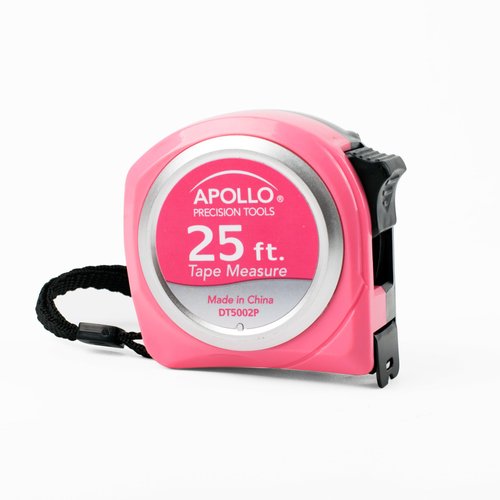 Apollo Tools Measuring Tape, 25 Foot, DT5002P, Nylon Blade, Lock Button, Belt Clip - Pink Ribbon - Pink