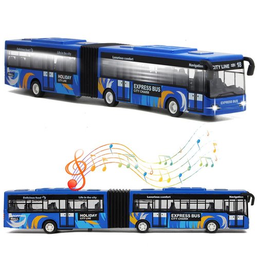 Crelloci City Bus Toy for Kids, Die Cast Alloy Pull Back Vehicles, Metro Articulated Electric Bus with Sounds and Lights, Model Cars Toys Educational Gift for Kids Boys Girls Ages 3+