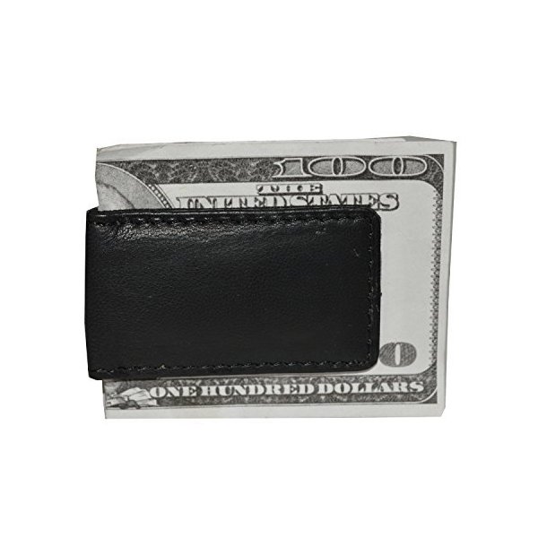 Leatherboss Genuine Leather Slim Magnetic Minimalist Bifold Money Clip Cash Holder Wallet, Black