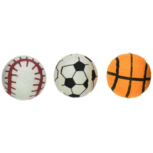 Multipet 3 Piece Sport Tennis Ball Value Pack in Mesh Rope Dog Toys