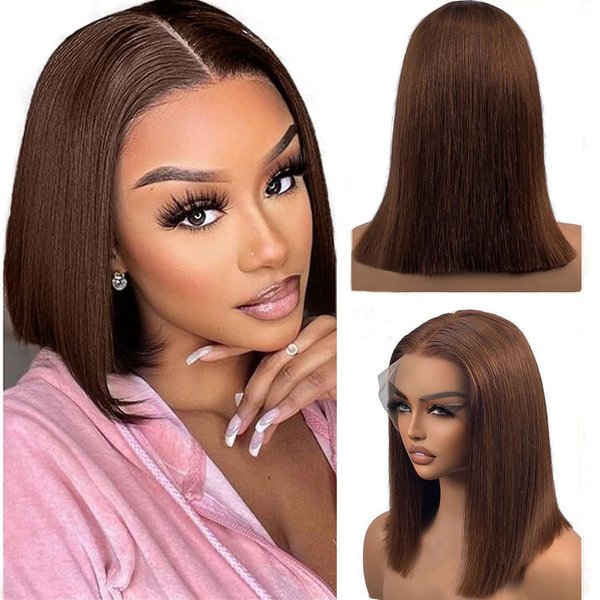 Valiilo Bob Wig Human Hair Brown 13x4 Frontal Lace Wig HD Transparent Short Bob Wigs Human Hair for Women 180% Density Glueless Bob Wigs Straight 12 Inch