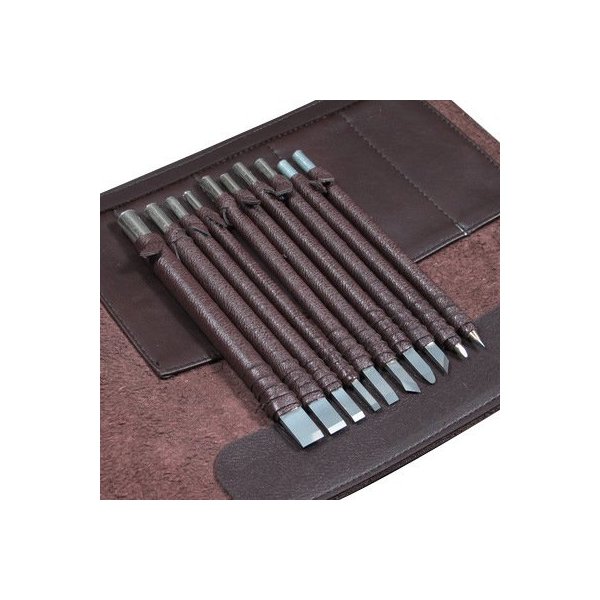 10pcs Wood Chisels Knife Set Stone Wood Carving Tool Kit Made of Tungsten Steel Bonus a Portable Leather Roll Bag CYKD01