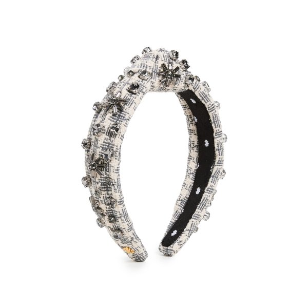 Lele Sadoughi Women's Crystal Snowflake Slim Knotted Headband, Charcoal, Grey, Plaid, 1 Count