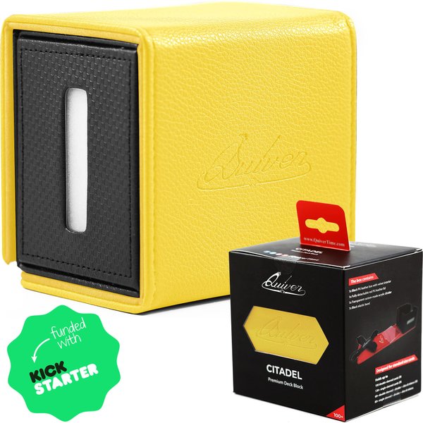 Quiver Time Yellow Citadel Deck Block - 100+ Commander MTG Deck Box for Cards - Card box holder for Cards, Dice and Tokens, Custom Deckbox Divider - Quiver Card Cases Compatible | TCG Card Deck Box