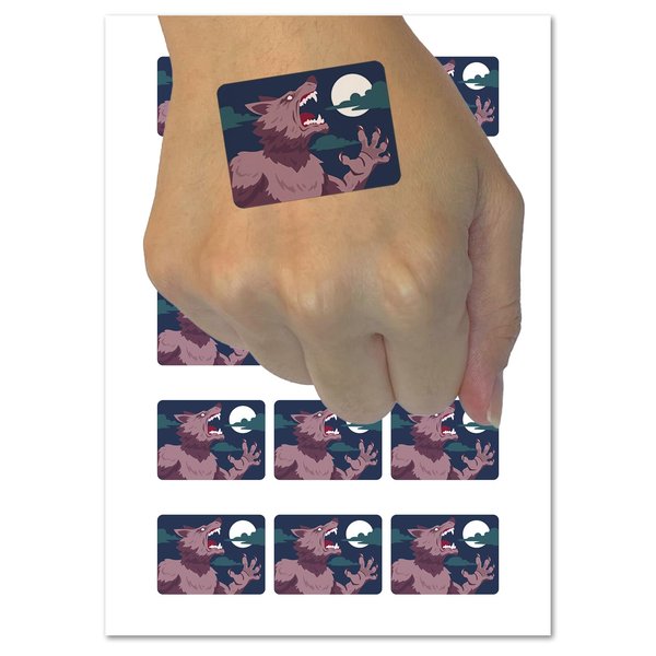 Werewolf Monster Howling at Moon Halloween Temporary Tattoo Water Resistant Fake Body Art Set Collection - 54 1" Tattoos (1 Sheet)