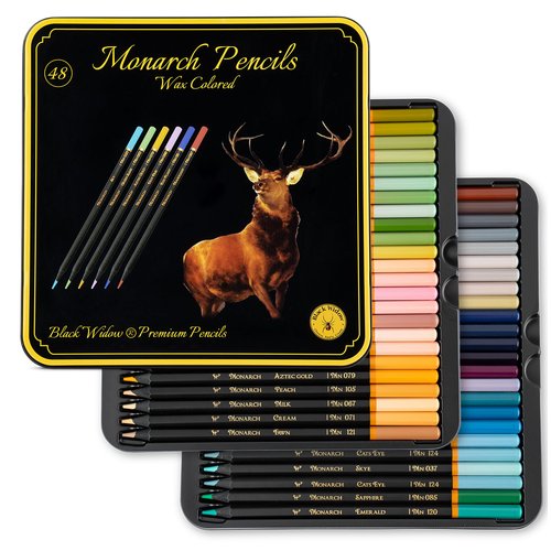 Black Widow Colored Pencils for Adults - 48 Colored Pencils Adult Coloring Books - Color Pencil Set - Coloring Pencils for Adults - Wax Soft Core Colored Pencils (Monarch Set)
