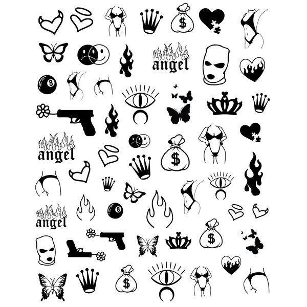 Impressed Gothic Authentic 5 Sheets Luxury Grunge Nail Art Stickers 500+ Black Customized Nail Decals for Fake Nail Design Decorations and Salon Nails Accessories for Men and Women (Grunge)