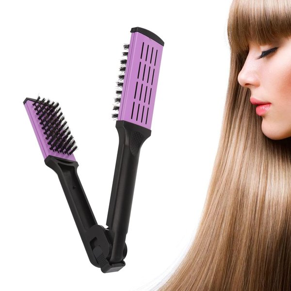 Hair Straightening Double Brush Comb, Brush Hair Straightener, Anti-Static Soft Bristles Brush Comb ABS High Temperature Resistant Hair Straightener Brush for Hairdressing