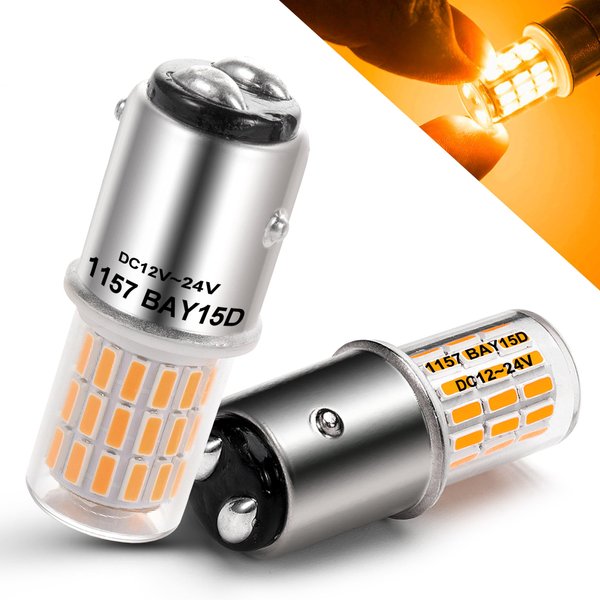 Heifymi 12 Volt BAY15D 1157 7528 2057 2357 LED Blinker Bulb Amber Yellow 3 Watt Replacement DC12-24V Side Maker Turn Signal Back Up Reverse Brake Paking Lights for Car Camper RV Trailer Boat, 2 Pack