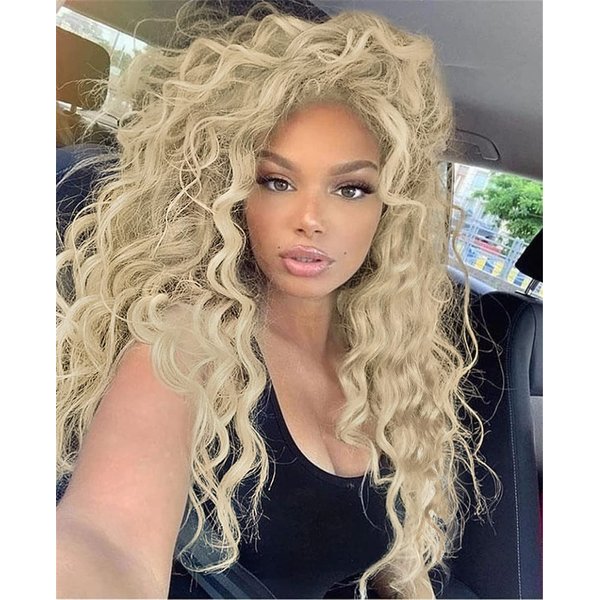 GNIMEGIL 26 Inch Long Blonde Wigs for White Women Gold Curly Wig Wavy Synthetic Wig Heat Resistant Looking Natural Hair Halloween Costume for Women (Blonde)