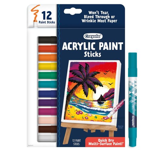 Crayola Acrylic Paint Doodle Sticks (12ct), Acrylic Paint Marker Set, Quick Dry, Multi-Surface, Less Mess Kids Paints, Ages 8+