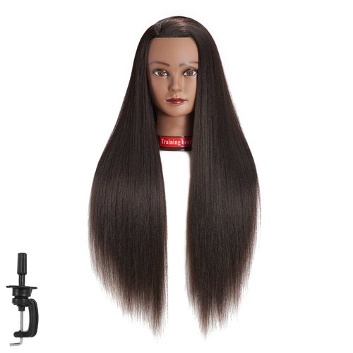 Traininghead 26"-28" Mannequin Head Hair Styling Training Practice Head Manikin Cosmetology Doll Head Synthetic Fiber Hair Hairdressing Training Model with Free Clamp Stand